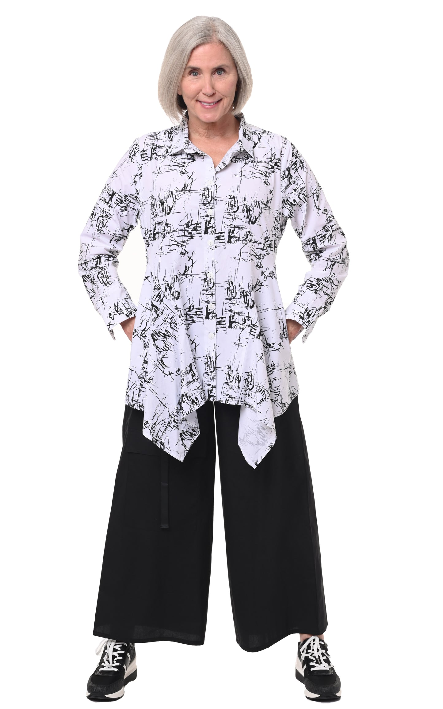 FINAL SALE SDC529 Jennifer Button Down in White Etching*