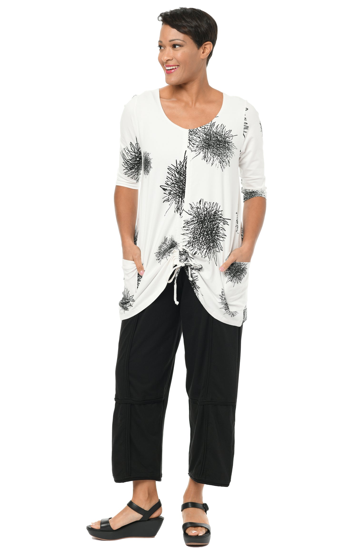 FINAL SALE SDM430 Murray Tunic Top in Ivory Scribble*