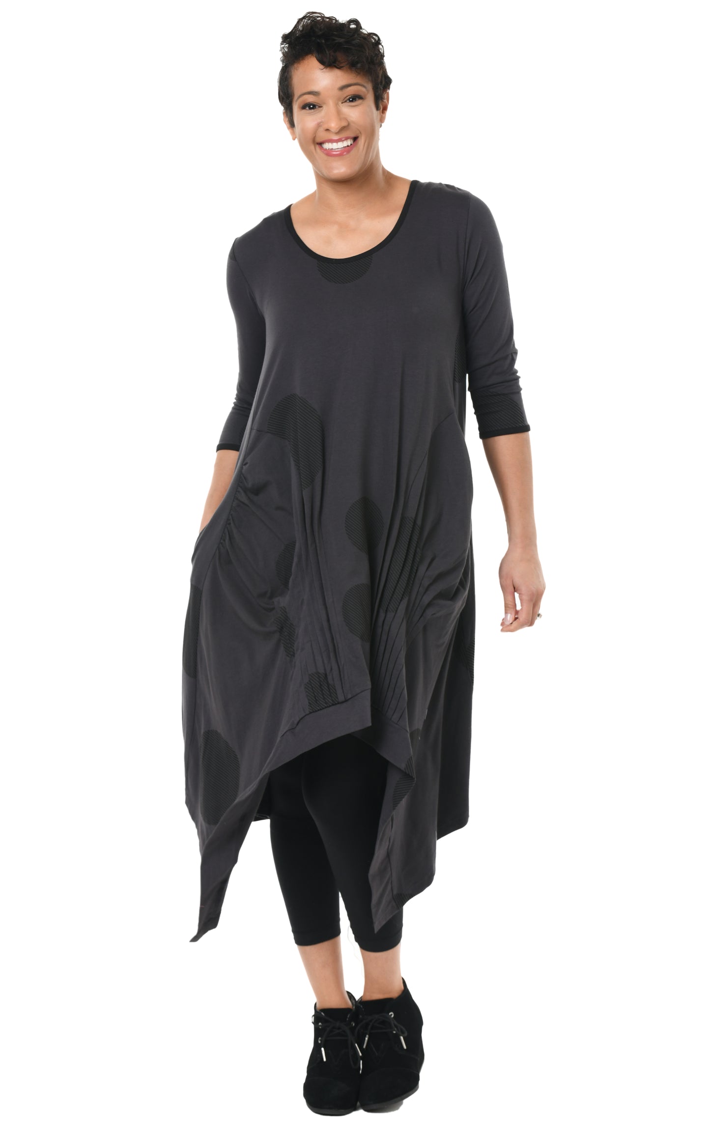 FINAL SALE SDM49 Lexi in Charcoal Striped Circles*