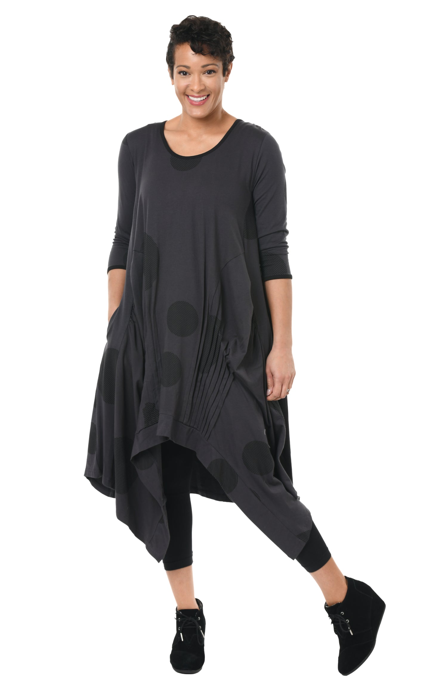 FINAL SALE SDM49 Lexi in Charcoal Striped Circles*
