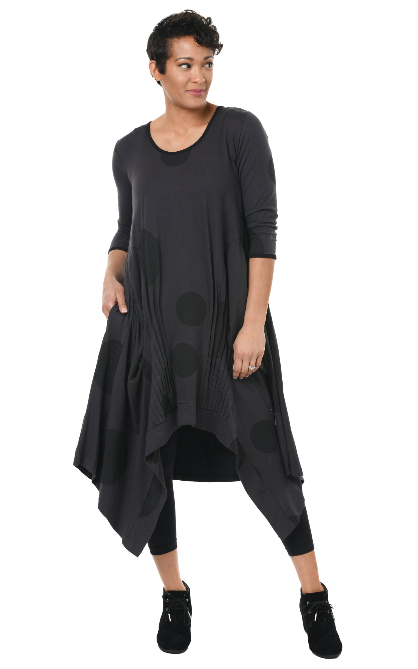 FINAL SALE SDM49 Lexi in Charcoal Striped Circles*