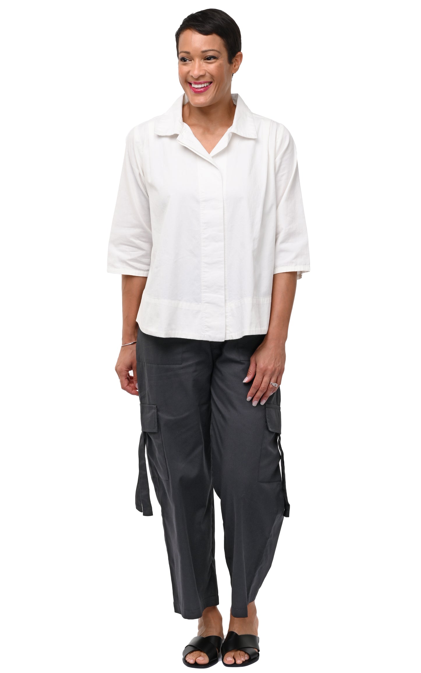 T334 Alice Button Down in Ivory Cotton Twill*