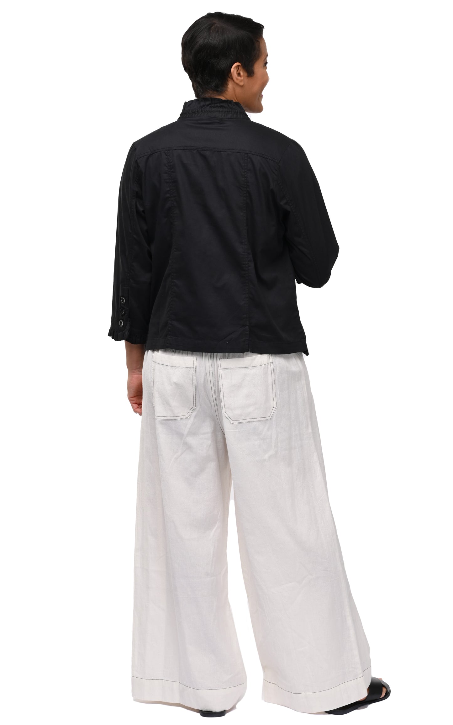 T506 Sterling Ruffle Jacket in Black Cotton