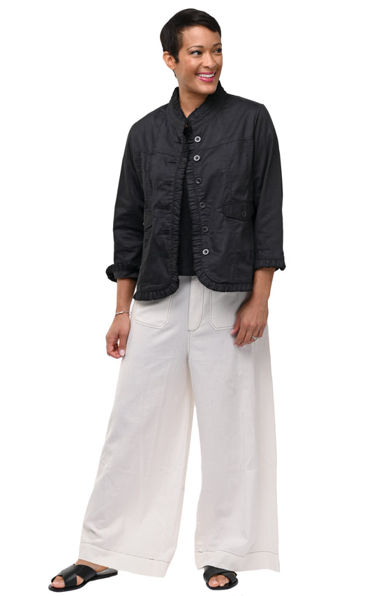 T506 Sterling Ruffle Jacket in Black Cotton