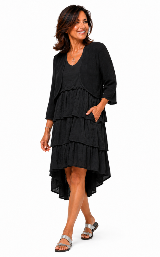 VCG600 Shrug Cardigan in Black Cotton Gauze*