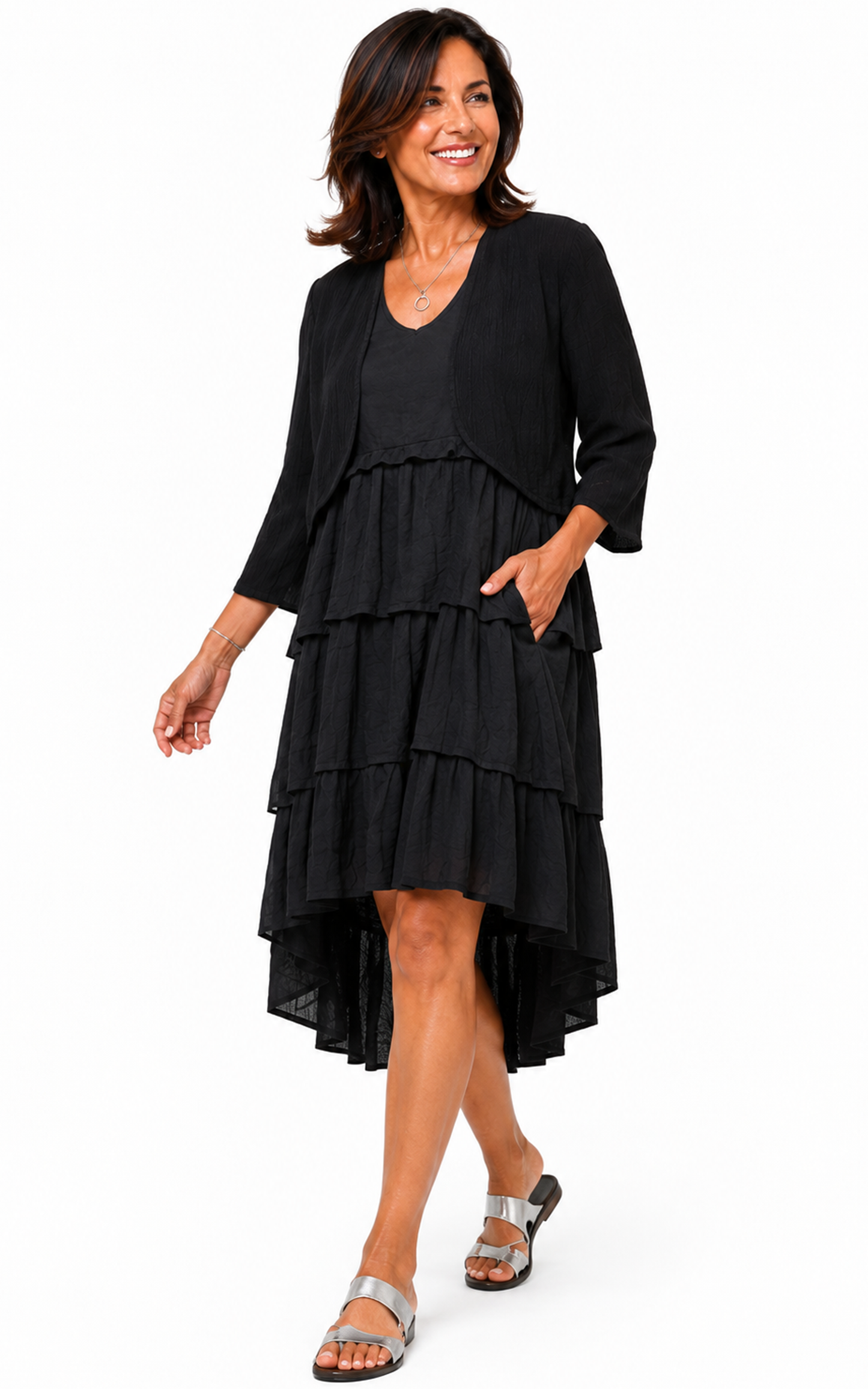 VCG600 Shrug Cardigan in Black Cotton Gauze*