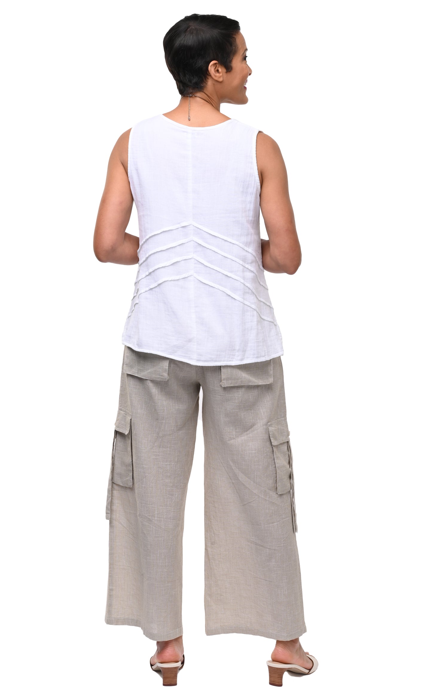 CV1086 Calista Cargo Pant in Crockery Mini Check*