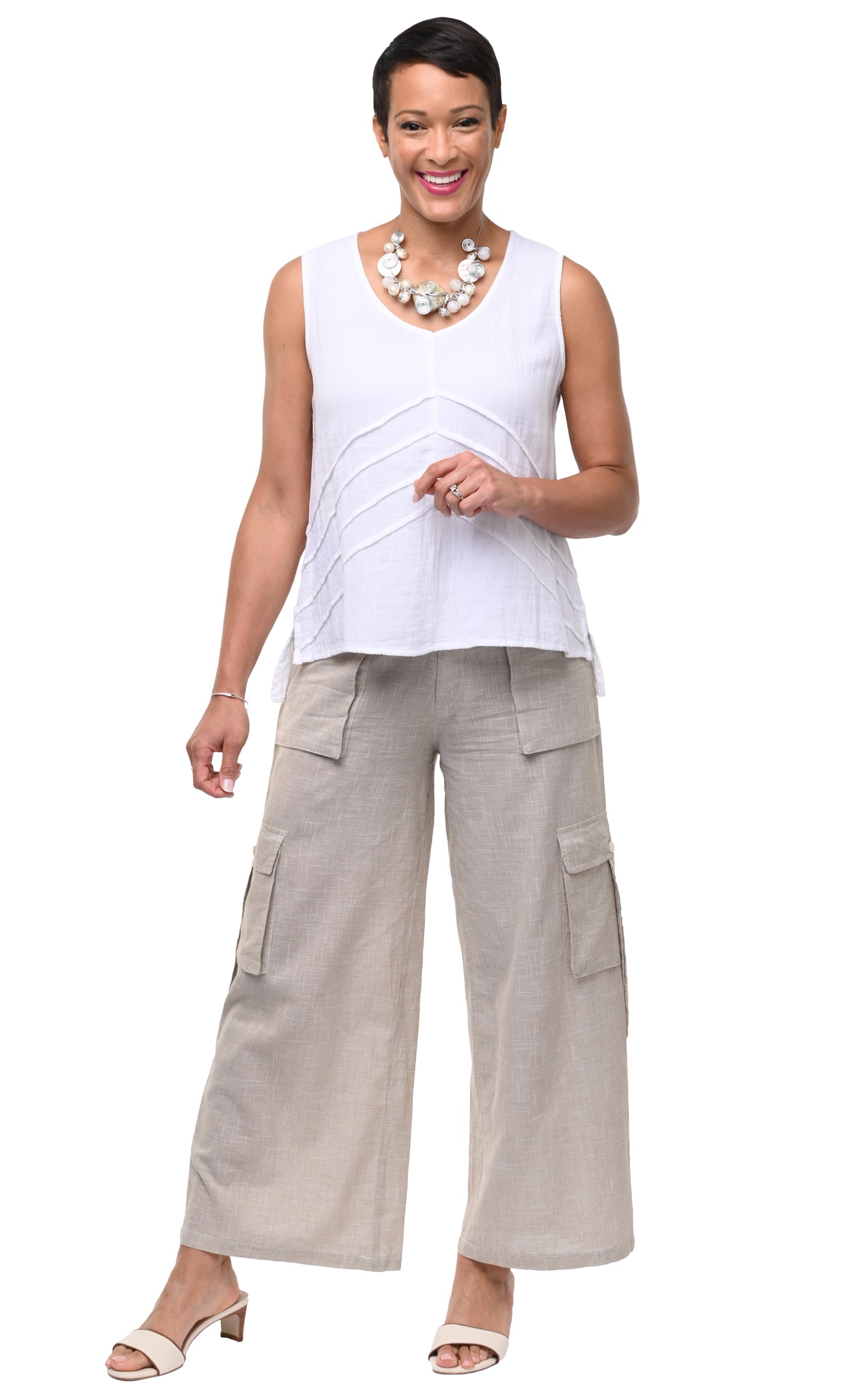 CV1086 Calista Cargo Pant in Crockery Mini Check*