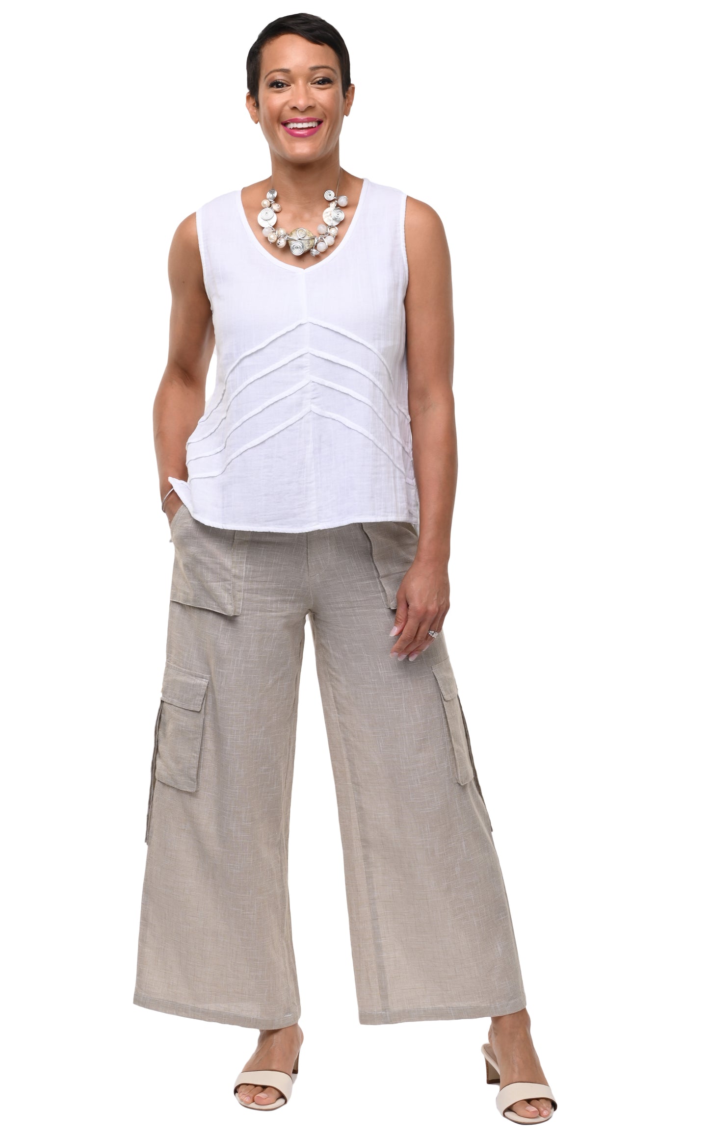 CV1086 Calista Cargo Pant in Crockery Mini Check*