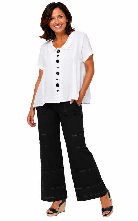 VCG651 Moira Button Down in White Black*