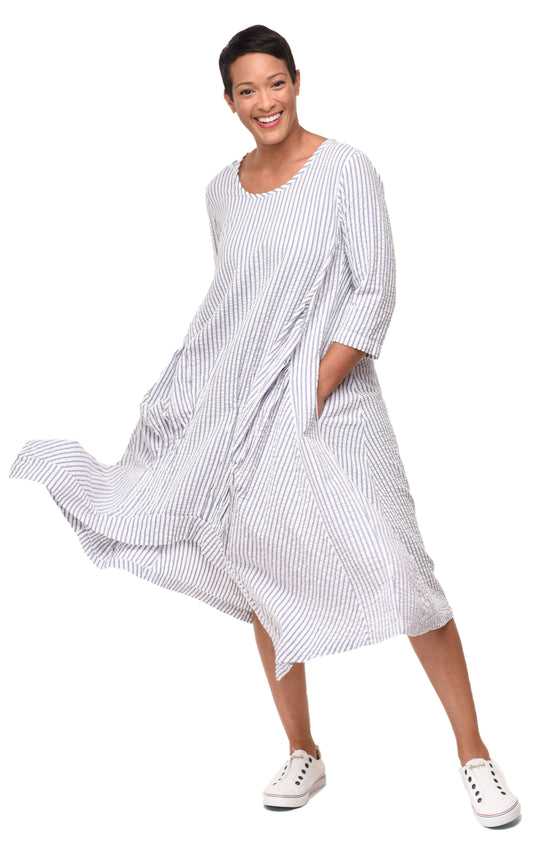 FINAL SALE CV49 Lexi Dress in White Peri Seersucker Stripe*