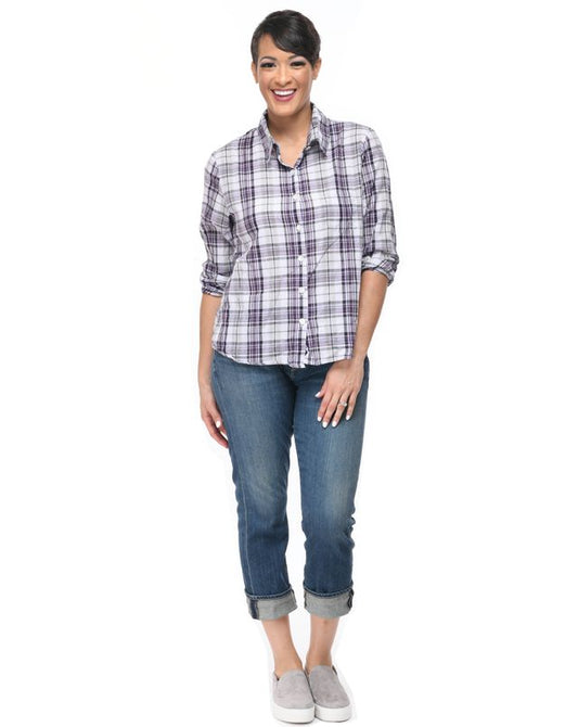 FINAL SALE CV45 Boyfriend Shirt in Lilac Plaid*