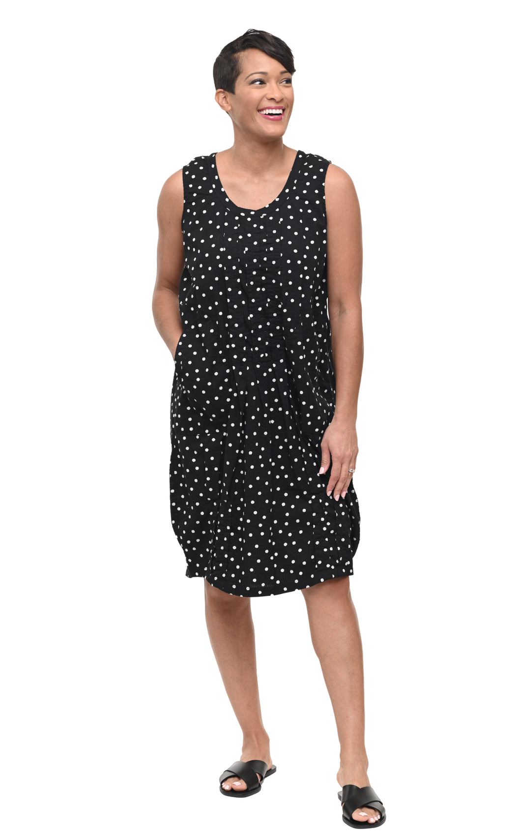 CV177 Santa Fe Dress in Black White Seersucker Dot