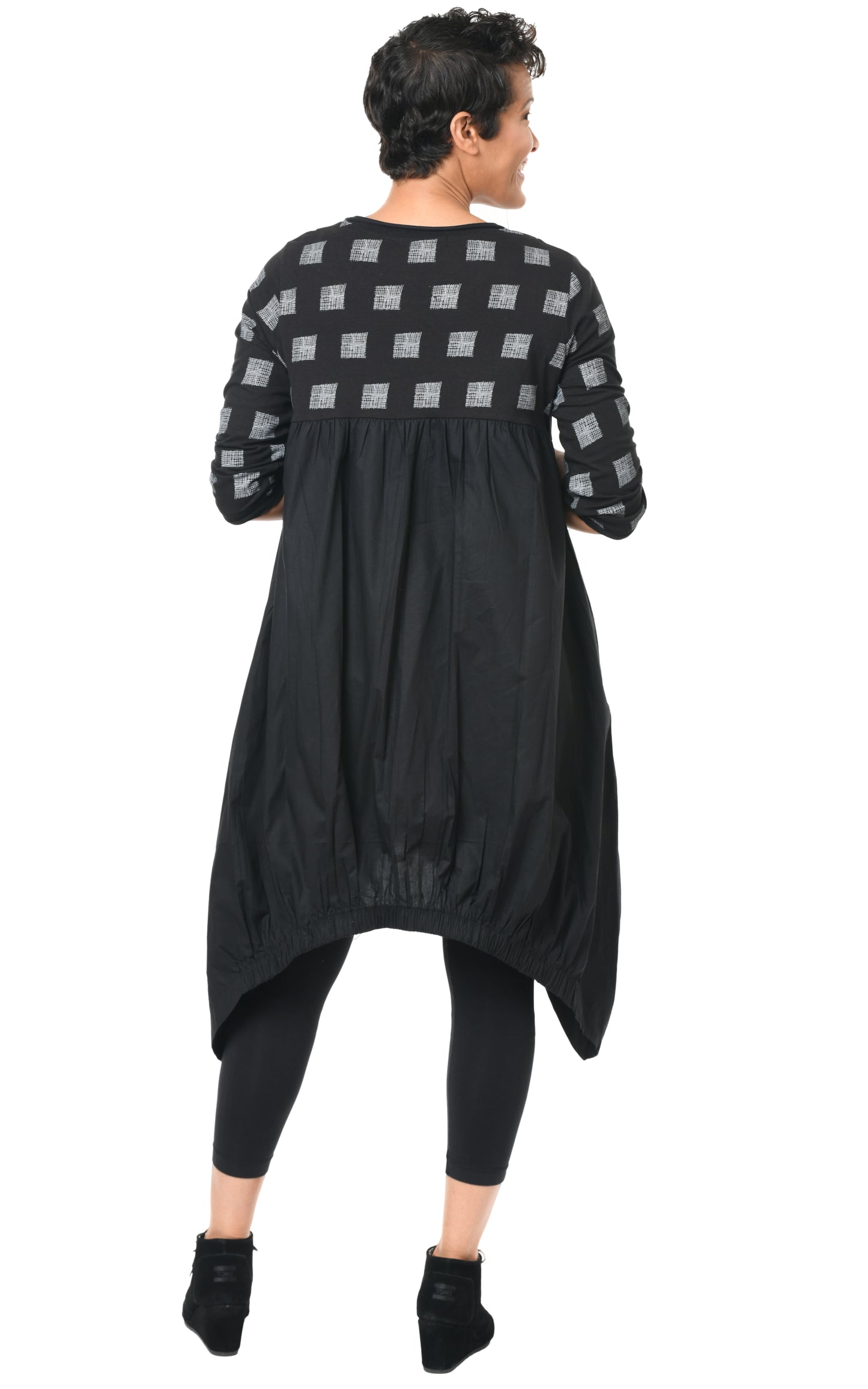 FINAL SALE SDM641 Adele Dress in Black Gray Mini Chex*